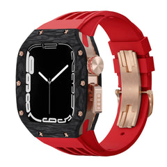 Luxurious Carbon Fiber Metal Case Strap For Apple Watch Series 44/45 mm - Mycasety Mycasety