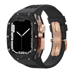 Luxurious Carbon Fiber Metal Case Strap For Apple Watch Series 44/45 mm - Mycasety Mycasety