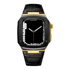 Luxury Metal Case Leather Strap For Apple Watch Series 44/45 mm - Mycasety Mycasety