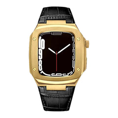 Luxury Metal Case Leather Strap For Apple Watch Series 44/45 mm - Mycasety Mycasety