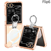 Magnetic All-included Shockproof Phone Cover With Ring Holder For Galaxy Z Flip6 Flip5 Flip4 Flip3