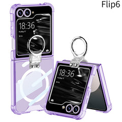 Magnetic All-included Shockproof Phone Cover With Ring Holder For Galaxy Z Flip6 Flip5 Flip4 Flip3