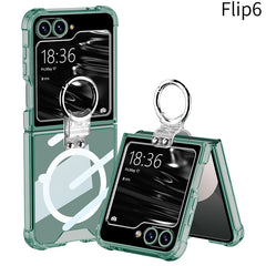 Magnetic All-included Shockproof Phone Cover With Ring Holder For Galaxy Z Flip6 Flip5 Flip4 Flip3