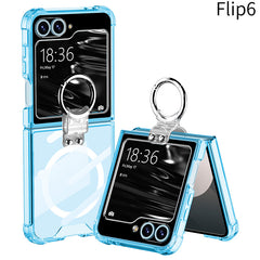 Magnetic All-included Shockproof Phone Cover With Ring Holder For Galaxy Z Flip6 Flip5 Flip4 Flip3