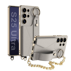 Electroplated Leather Shockproof Phone Cover With Golden Bracelet For Galaxy