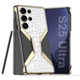Golden Electroplated Crocodile Pattern Leather Shockproof Phone Case For Galaxy S25 Ultra