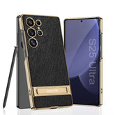 Electroplated Leather Shockproof Phone Case With Golden Bracket For Galaxy