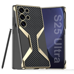 Golden Electroplated Leather Shockproof Phone Case For Galaxy S25 Ultra