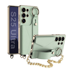 Electroplated Leather Shockproof Phone Cover With Golden Bracelet For Galaxy