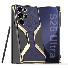 Golden Electroplated Leather Shockproof Phone Case For Galaxy S25 Ultra