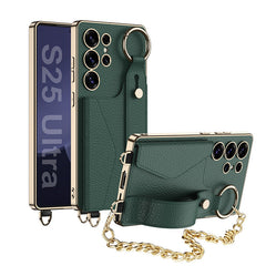 Electroplated Leather Shockproof Phone Cover With Golden Bracelet For Galaxy