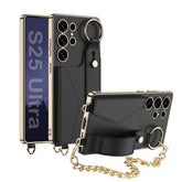 Electroplated Leather Shockproof Phone Cover With Golden Bracelet For Galaxy