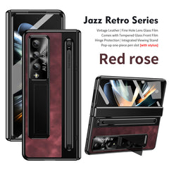 Jazz Retro Style Anyi-fall Protective Leather Phone Case For Samsung Galaxy Fold5 Fold4 With Front Protection Film And Stylus - Mycasety Mycasety