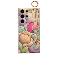 Glitter Blue Light 3D Tulips Case For Samsung Galaxy S24 S23 S22 S21 Ultra Plus Soft Silicone With Wrist Strap Support Stand Shell - Mycasety Mycasety