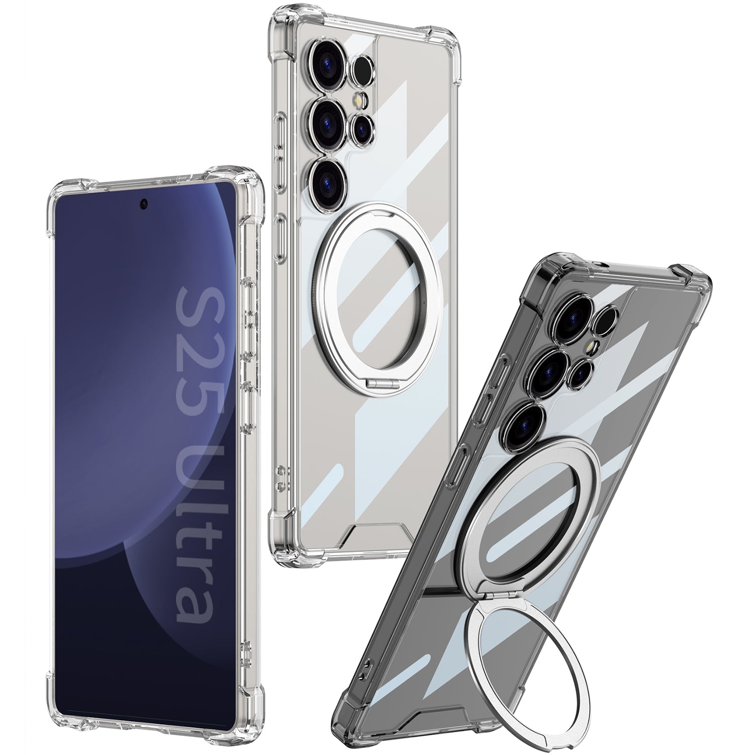 Transparent Shockproof Phone Cover With Magnetic Ring Holder For Galaxy