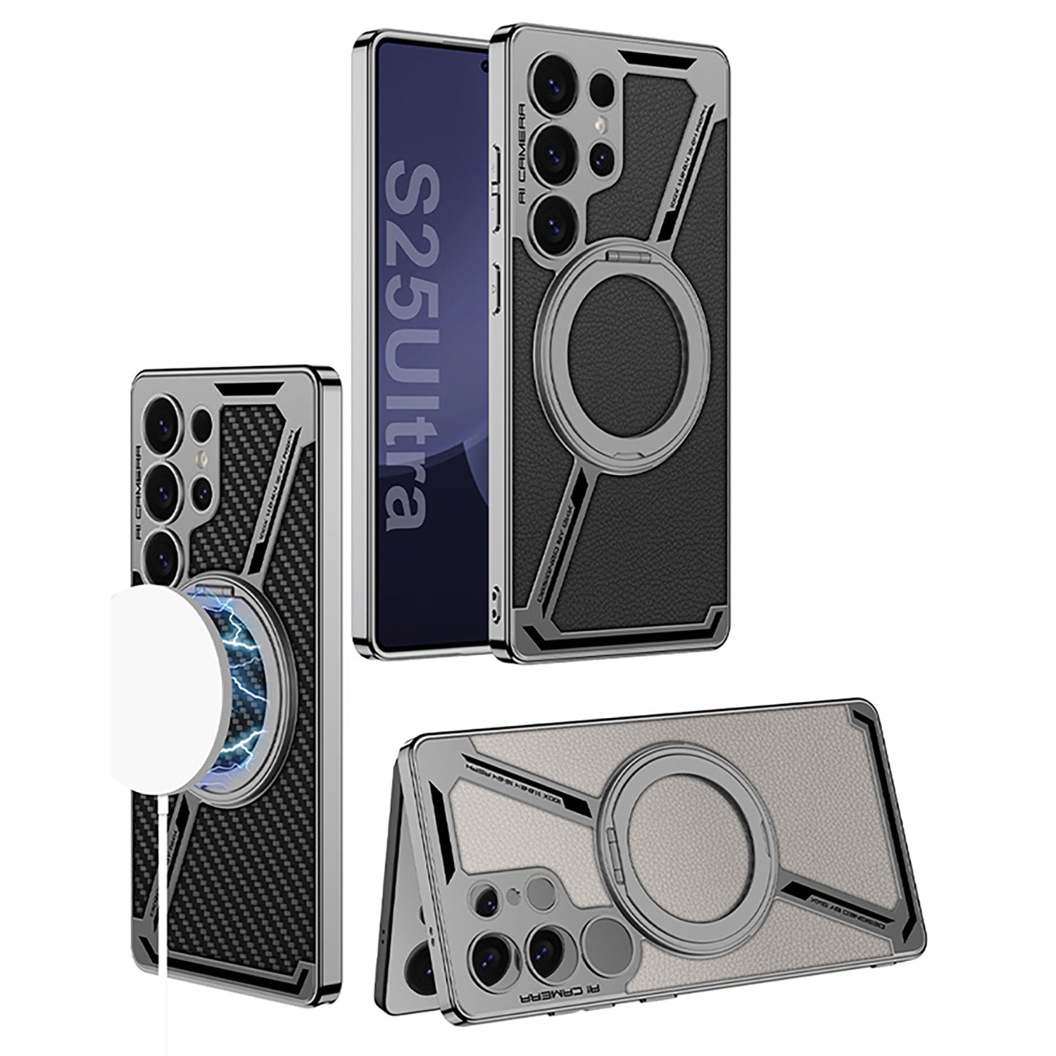 Electroplating Leather Shockproof Phone Case With Magnetic Ring Holder For Galaxy