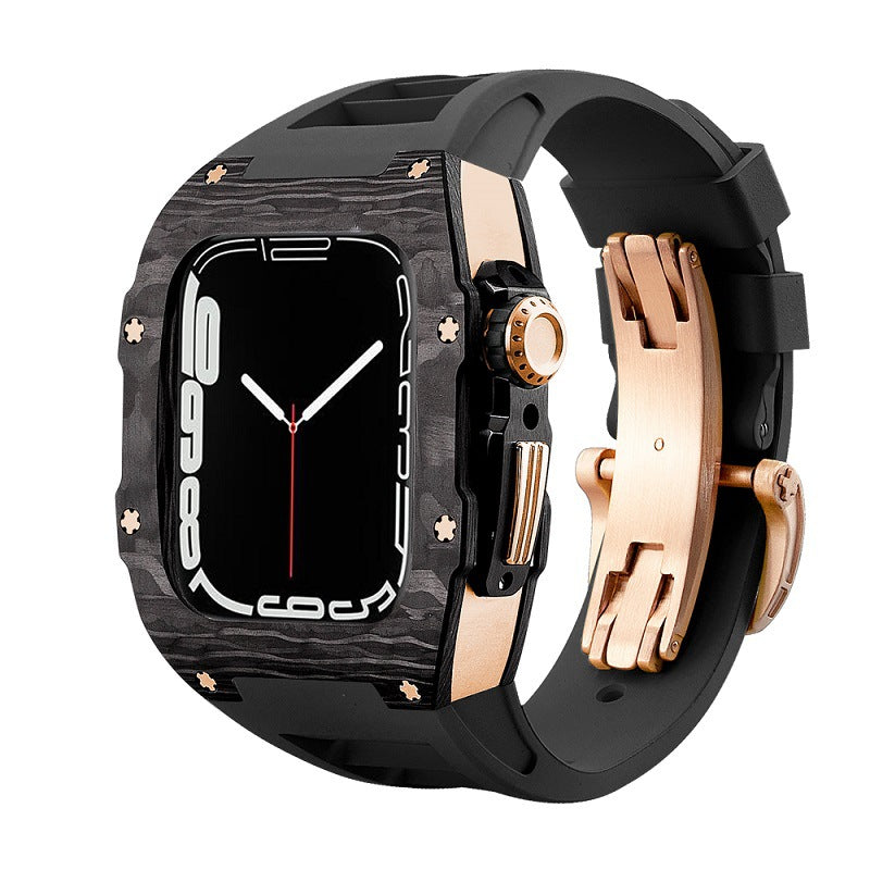 Carbon Fiber And Titanium Case With Fluororubber Strap For Apple Watch 44/45 MM - Mycasety Mycasety