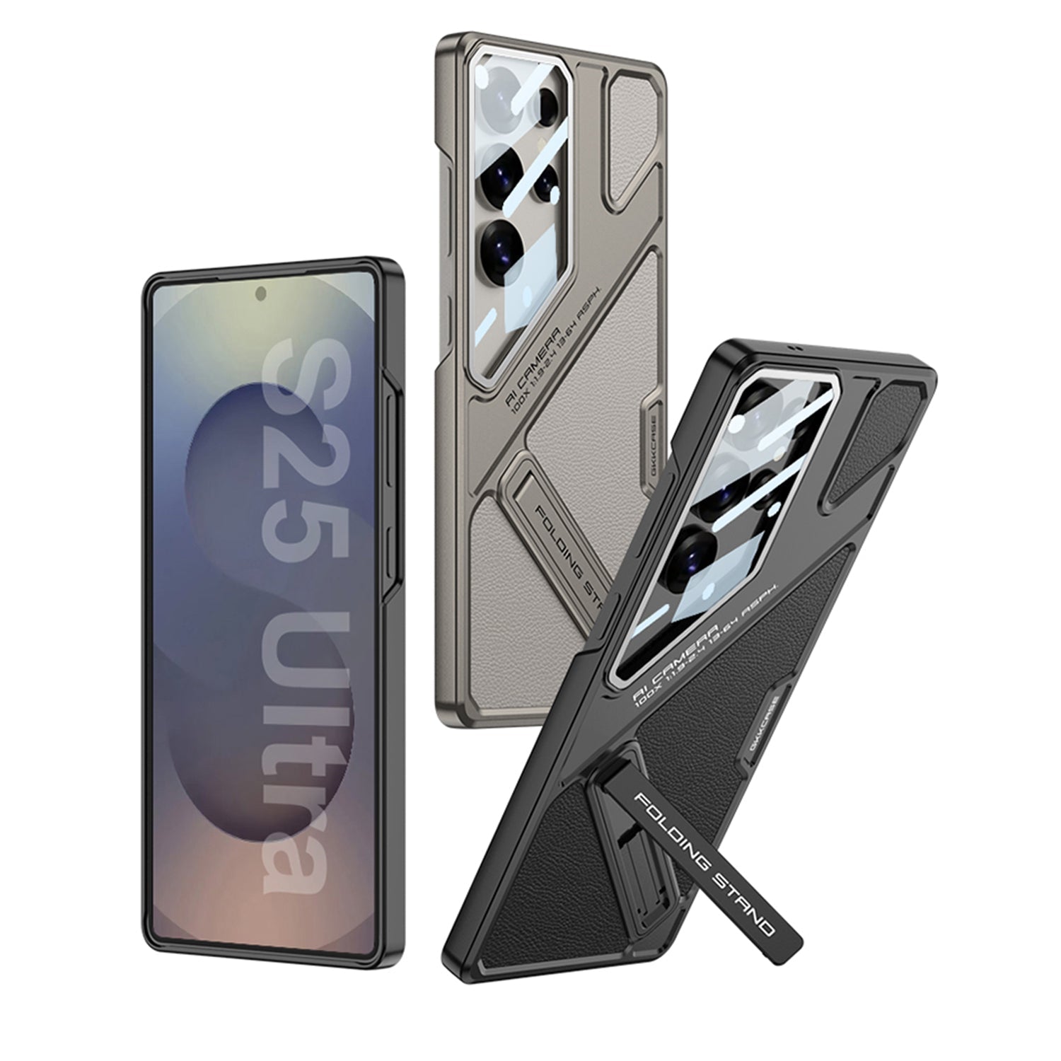 Full Lens Protection Leather Phone Case With Holder For Galaxy