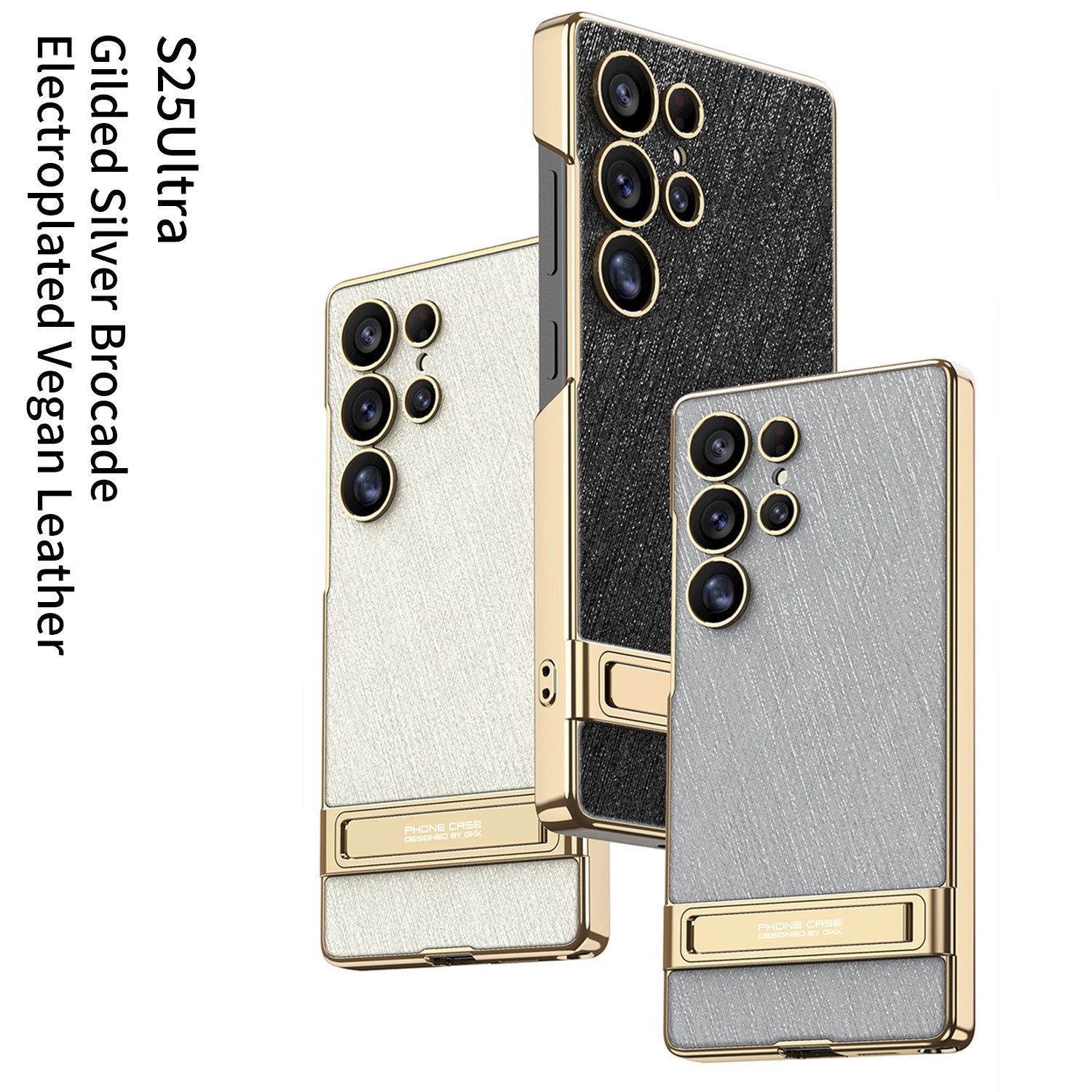 Electroplated Leather Shockproof Phone Case With Golden Bracket For Galaxy