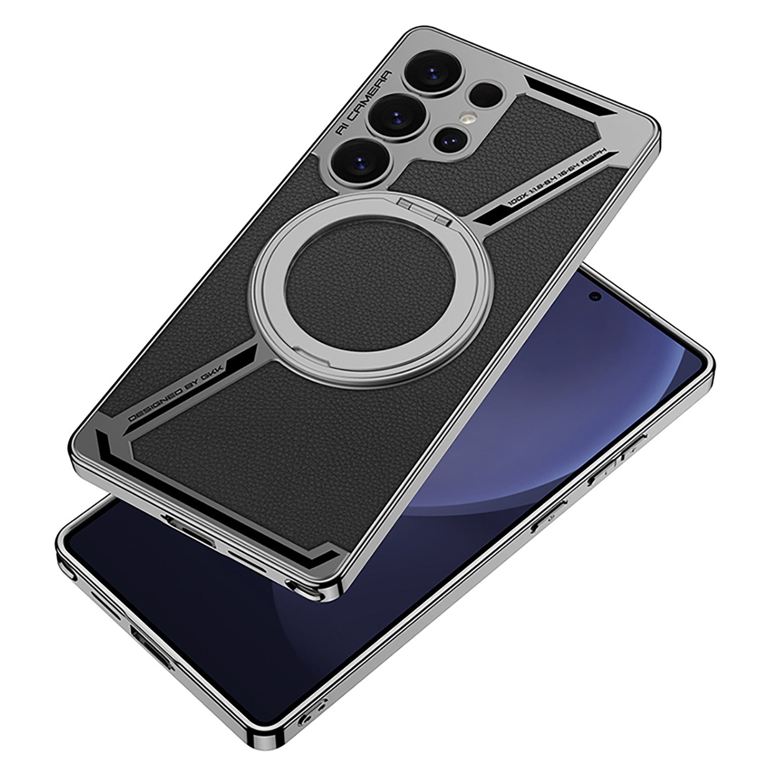 Electroplating Leather Shockproof Phone Case With Magnetic Ring Holder For Galaxy