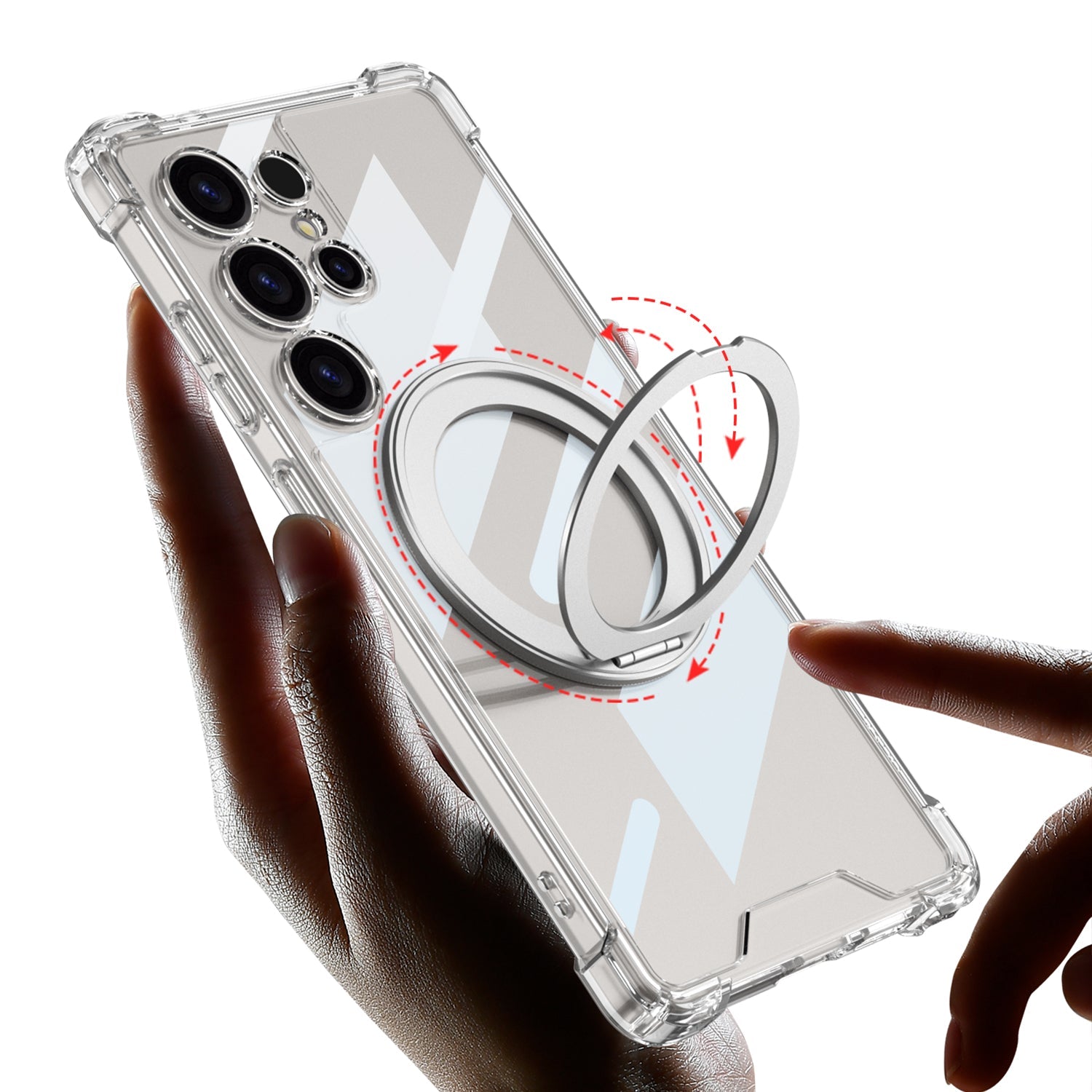 Transparent Shockproof Phone Cover With Magnetic Ring Holder For Galaxy