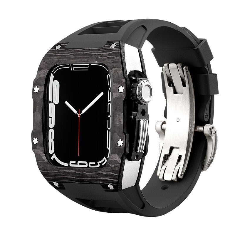 Carbon Fiber And Titanium Case With Fluororubber Strap For Apple Watch 44/45 MM - Mycasety Mycasety
