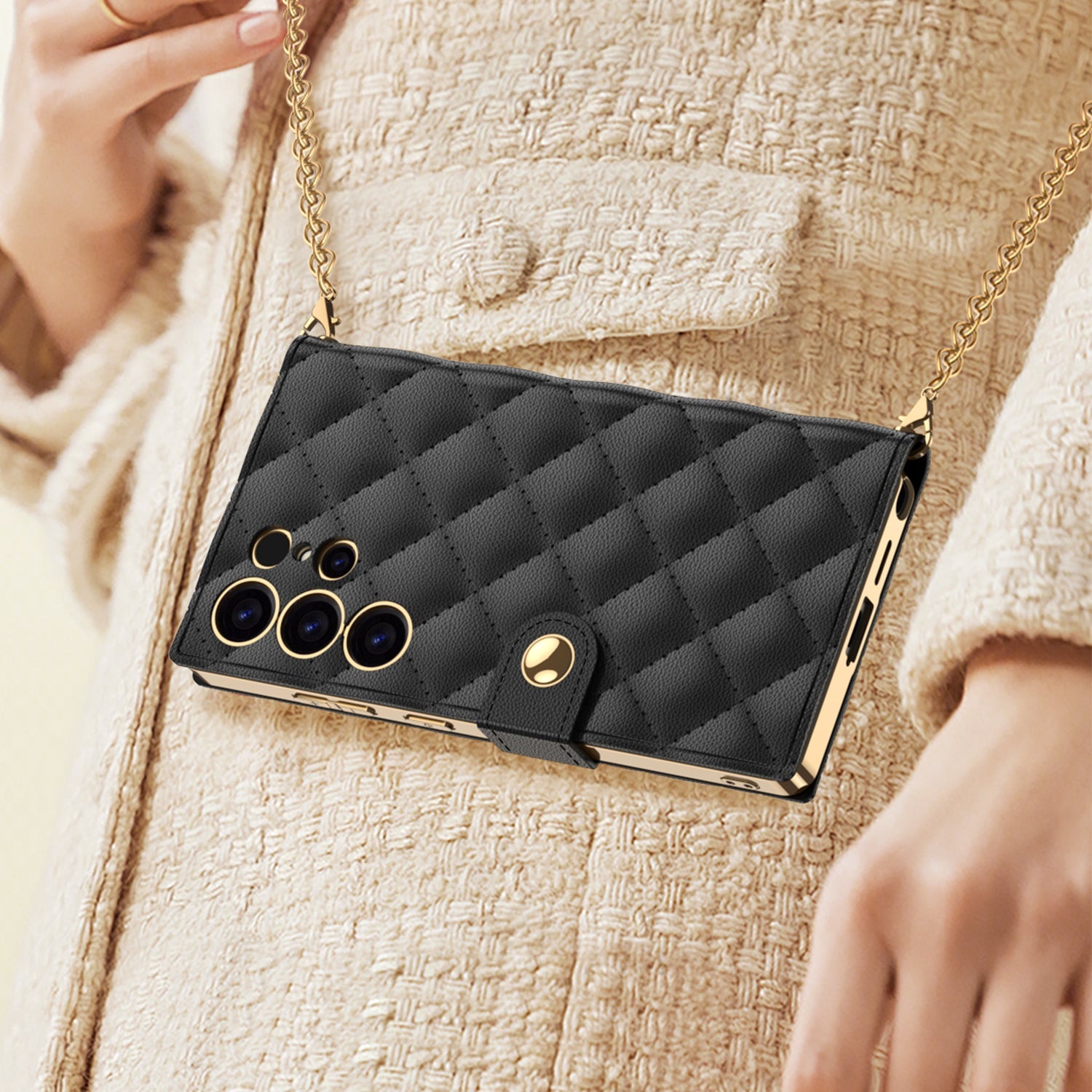 Electroplated Leather Shockproof Cover With Golden Bracelet For Galaxy