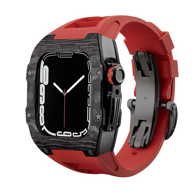 Carbon Fiber And Titanium Case With Fluororubber Strap For Apple Watch 44/45 MM - Mycasety Mycasety