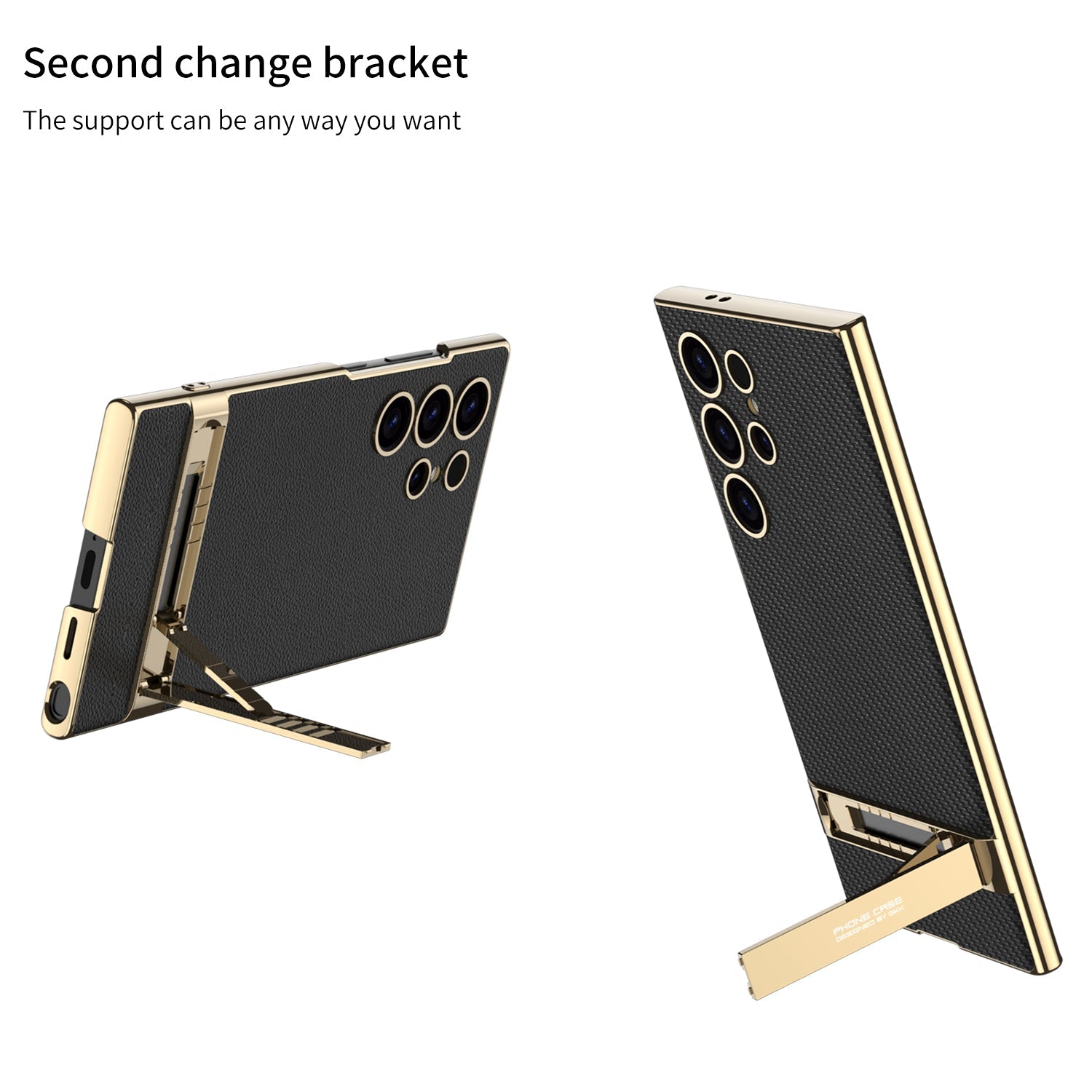Leather Electroplated Protective Phone Case With Golden Holder For Galaxy