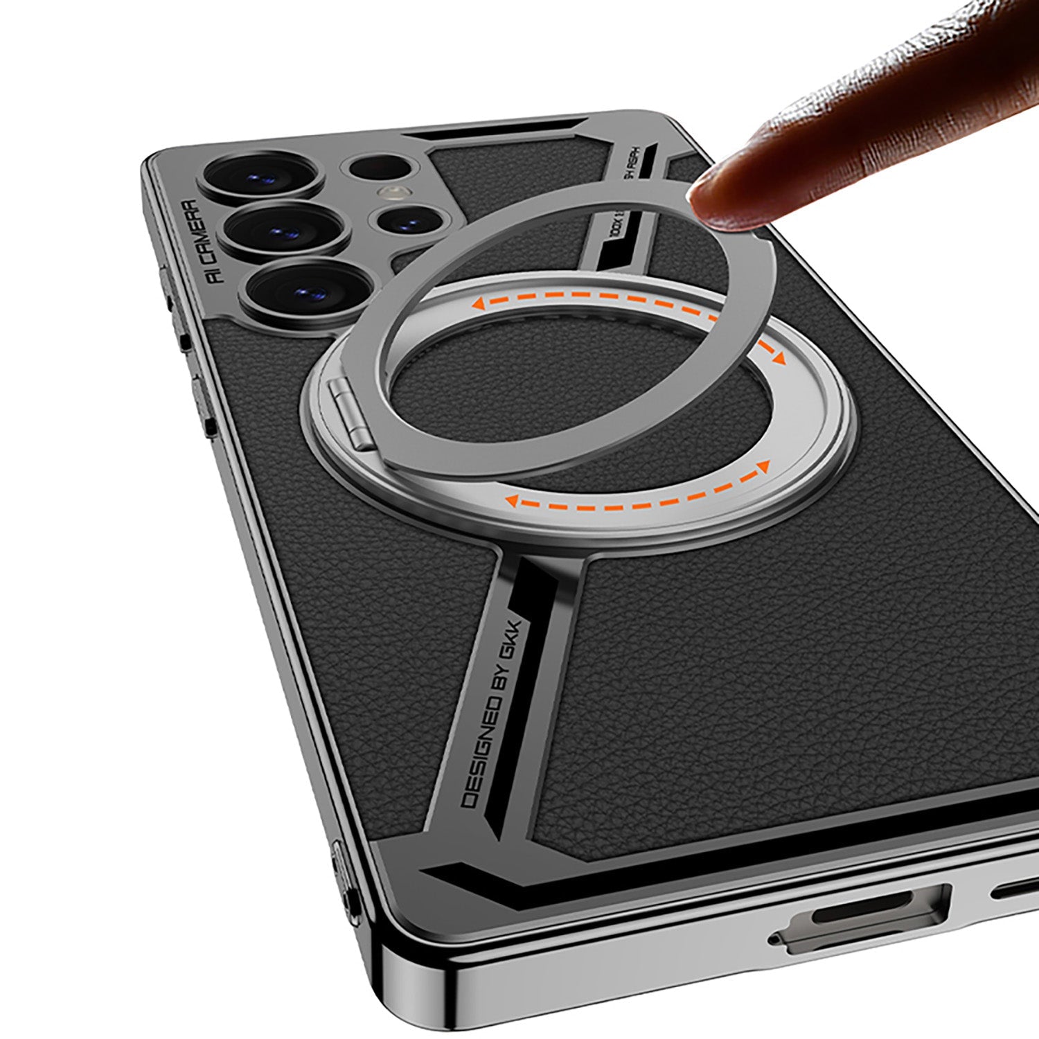 Electroplating Leather Shockproof Phone Case With Magnetic Ring Holder For Galaxy