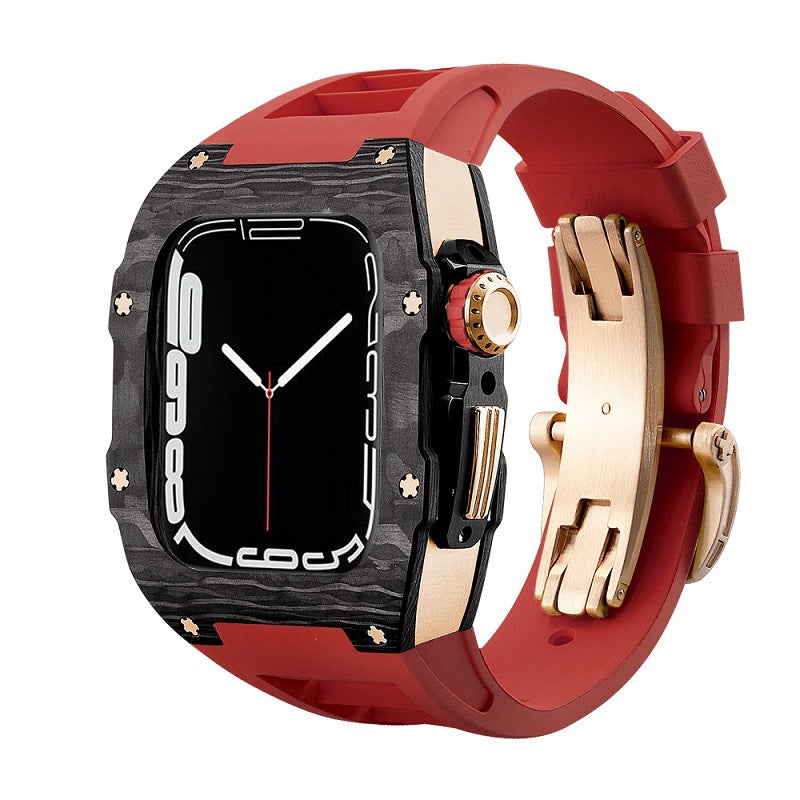 Carbon Fiber And Titanium Case With Fluororubber Strap For Apple Watch 44/45 MM - Mycasety Mycasety