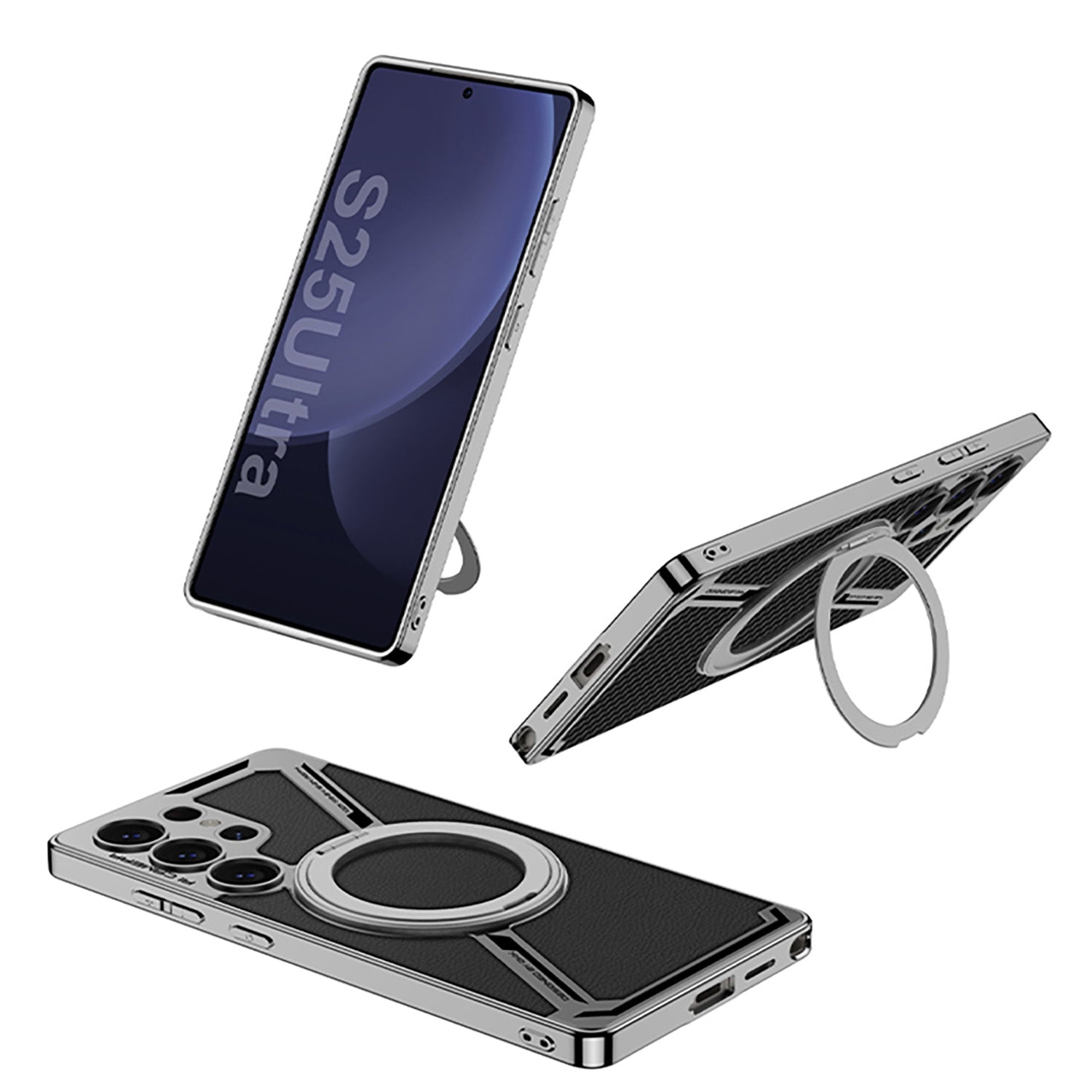 Electroplating Leather Shockproof Phone Case With Magnetic Ring Holder For Galaxy