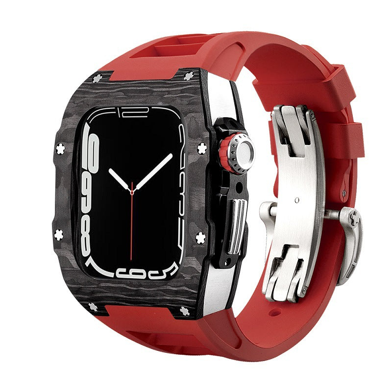 Carbon Fiber And Titanium Case With Fluororubber Strap For Apple Watch 44/45 MM - Mycasety Mycasety