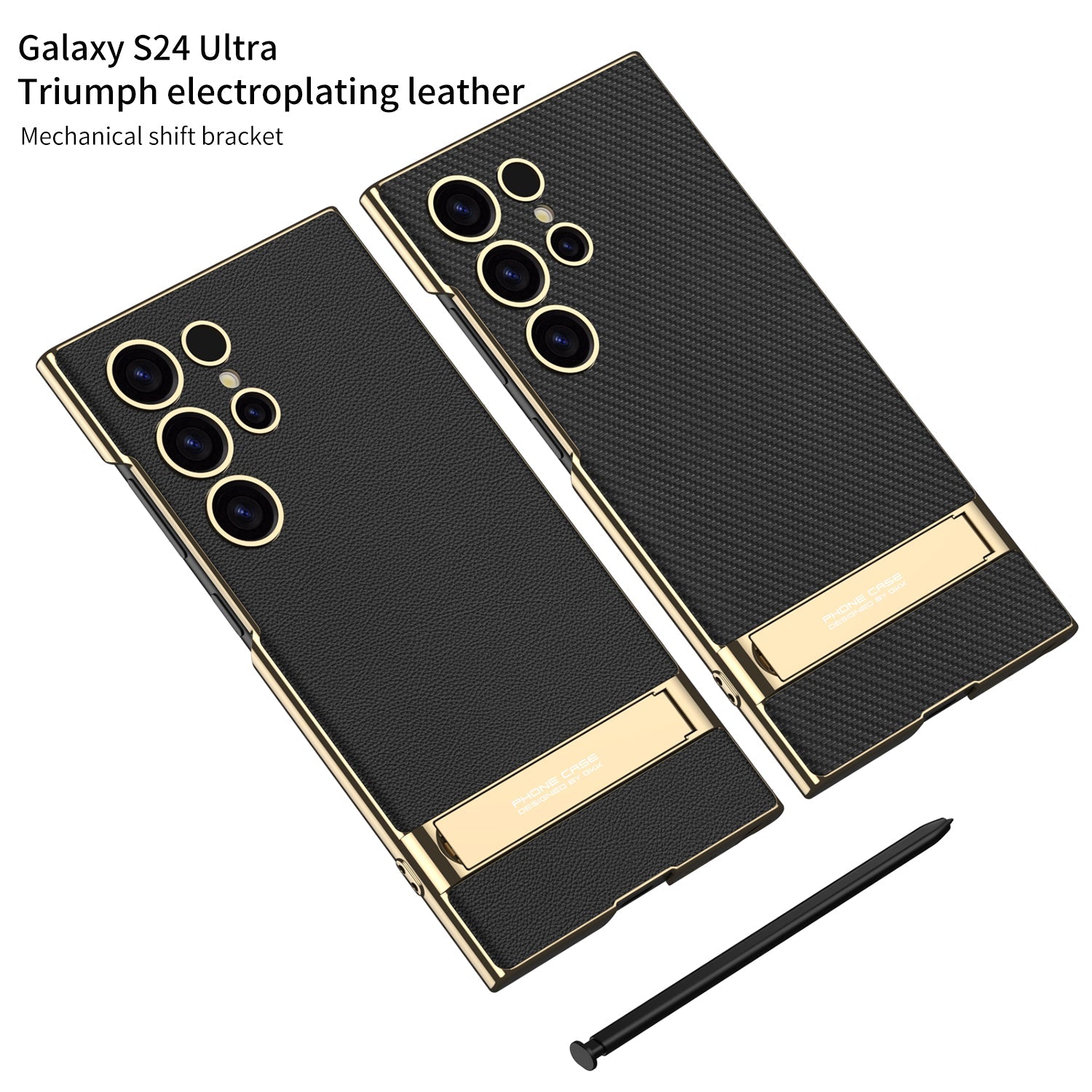 Leather Electroplated Protective Phone Case With Golden Holder For Galaxy