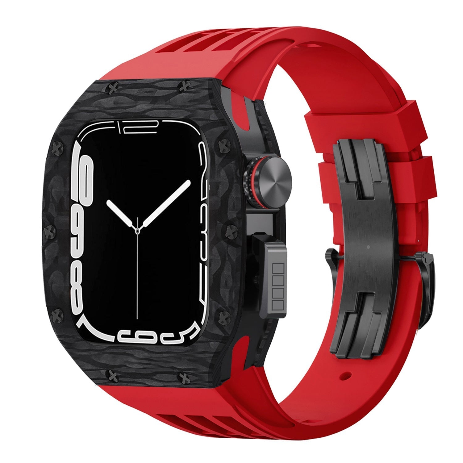 Luxurious Carbon Fiber Metal Case Strap For Apple Watch Series 44/45 mm - Mycasety Mycasety