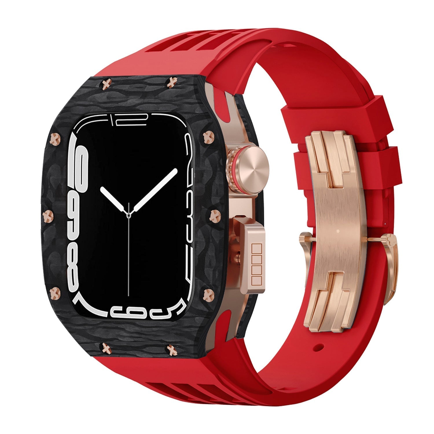 Luxurious Carbon Fiber Metal Case Strap For Apple Watch Series 44/45 mm - Mycasety Mycasety