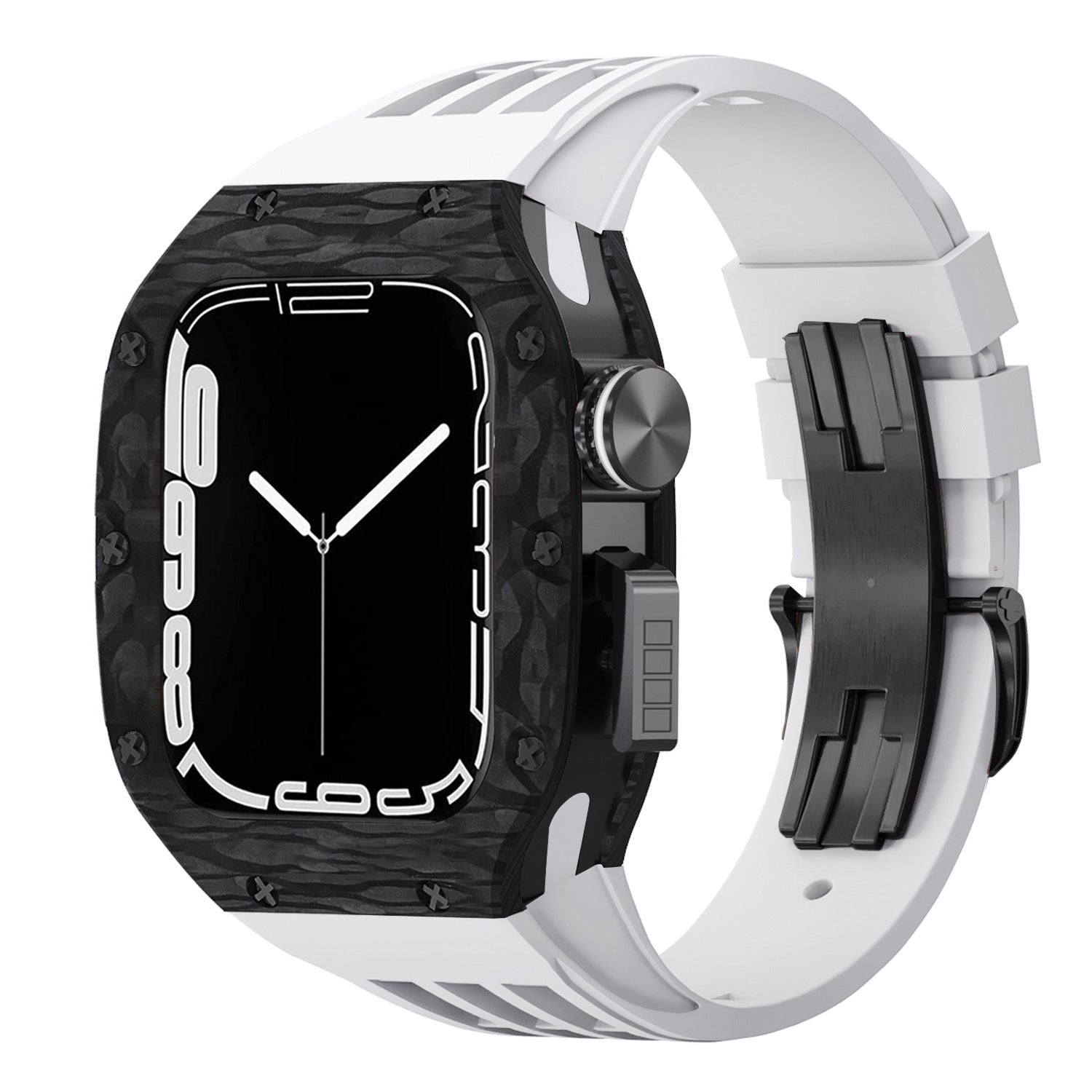Luxurious Carbon Fiber Metal Case Strap For Apple Watch Series 44/45 mm - Mycasety Mycasety