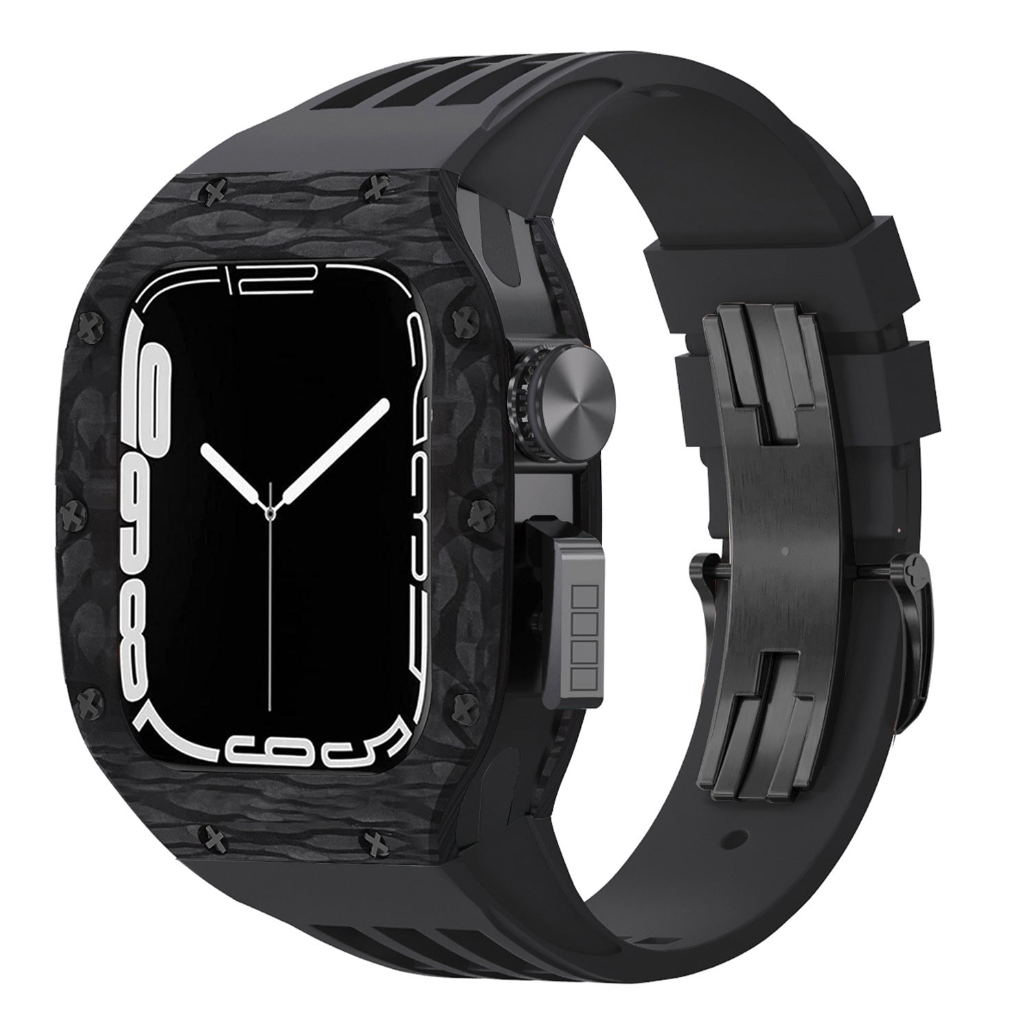 Luxurious Carbon Fiber Metal Case Strap For Apple Watch Series 44/45 mm - Mycasety Mycasety