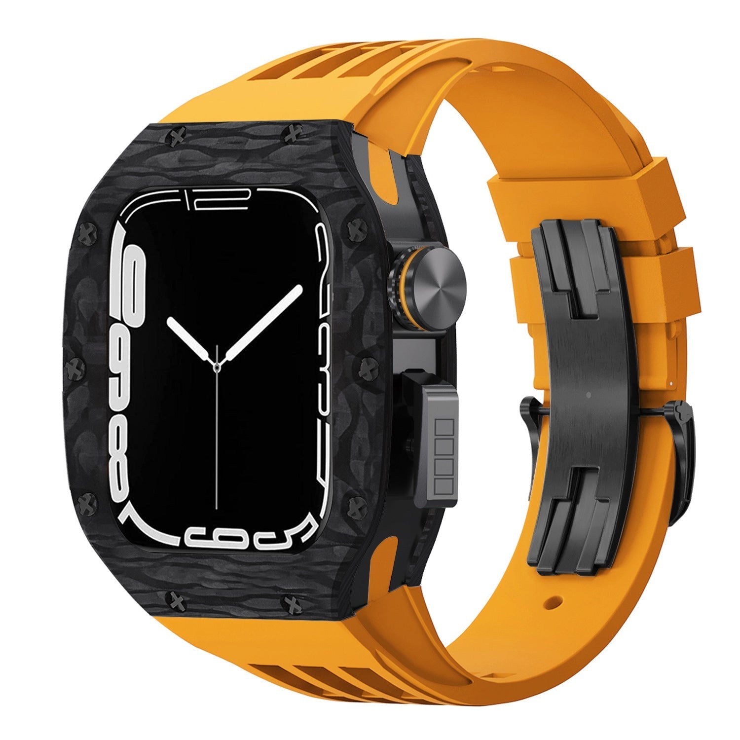 Luxurious Carbon Fiber Metal Case Strap For Apple Watch Series 44/45 mm - Mycasety Mycasety