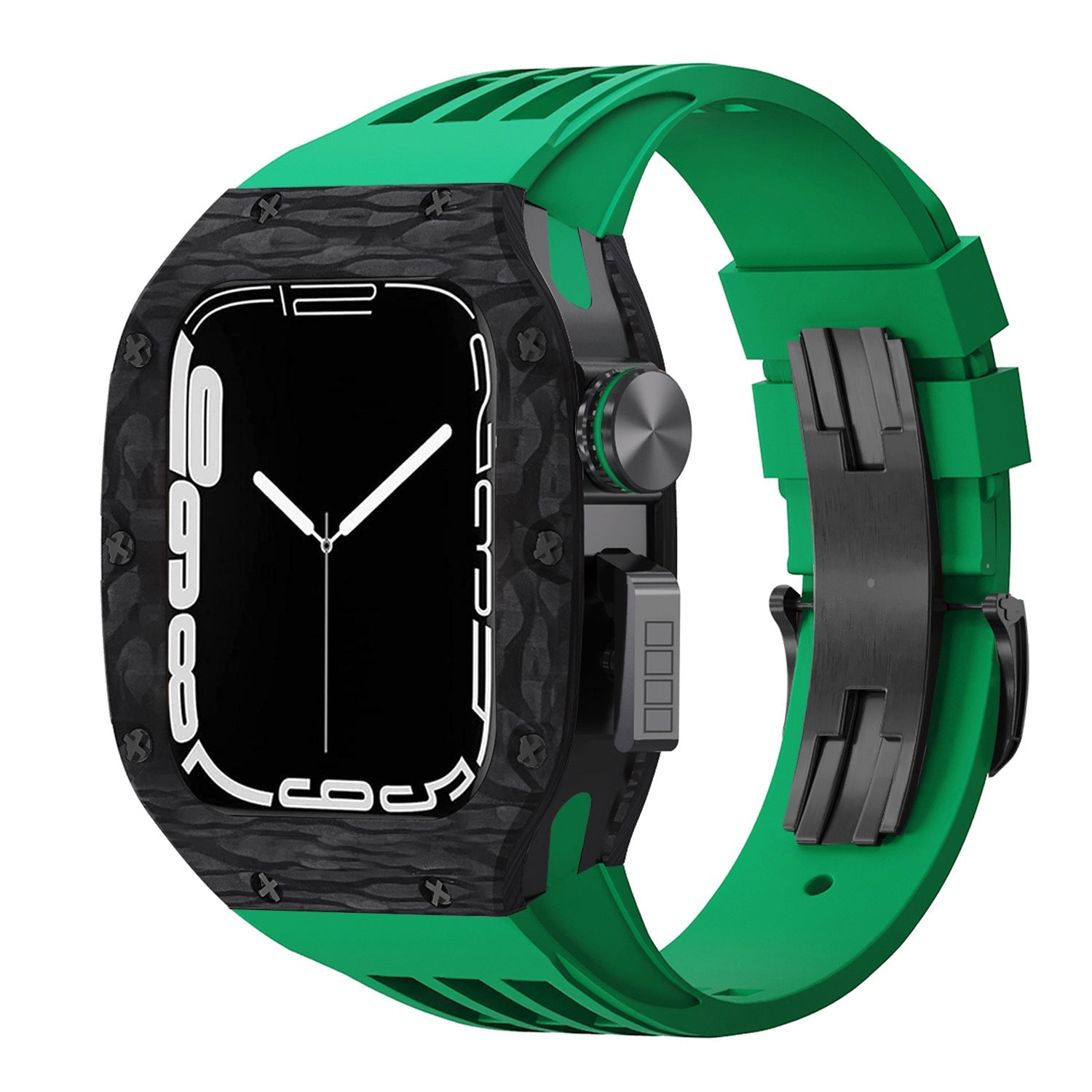 Luxurious Carbon Fiber Metal Case Strap For Apple Watch Series 44/45 mm - Mycasety Mycasety