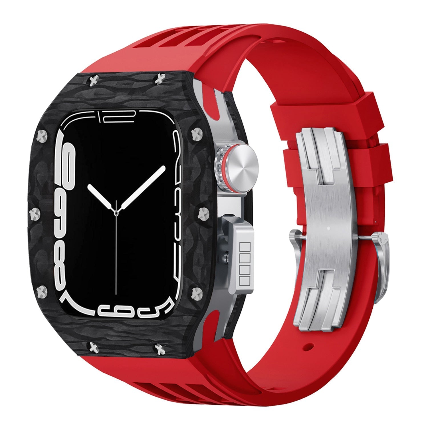 Luxurious Carbon Fiber Metal Case Strap For Apple Watch Series 44/45 mm - Mycasety Mycasety