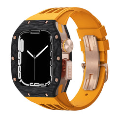 Luxurious Carbon Fiber Metal Case Strap For Apple Watch Series 44/45 mm - Mycasety Mycasety