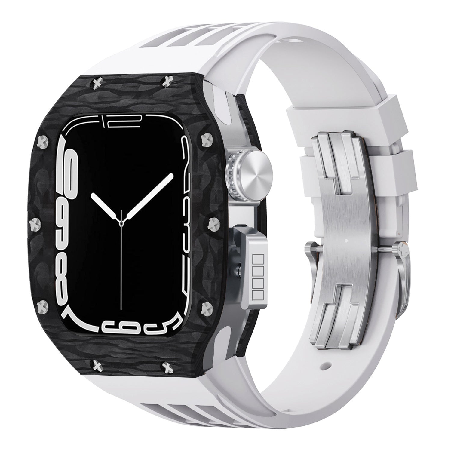 Luxurious Carbon Fiber Metal Case Strap For Apple Watch Series 44/45 mm - Mycasety Mycasety