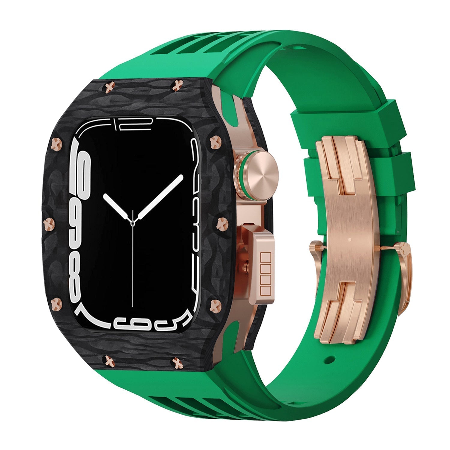 Luxurious Carbon Fiber Metal Case Strap For Apple Watch Series 44/45 mm - Mycasety Mycasety