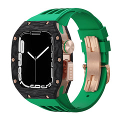 Luxurious Carbon Fiber Metal Case Strap For Apple Watch Series 44/45 mm - Mycasety Mycasety