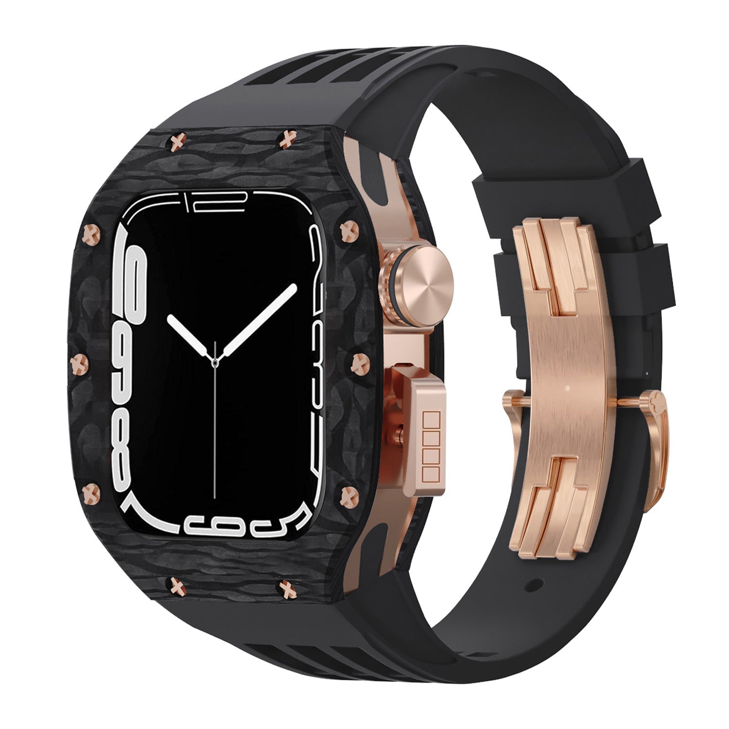 Luxurious Carbon Fiber Metal Case Strap For Apple Watch Series 44/45 mm - Mycasety Mycasety