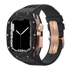 Luxurious Carbon Fiber Metal Case Strap For Apple Watch Series 44/45 mm - Mycasety Mycasety
