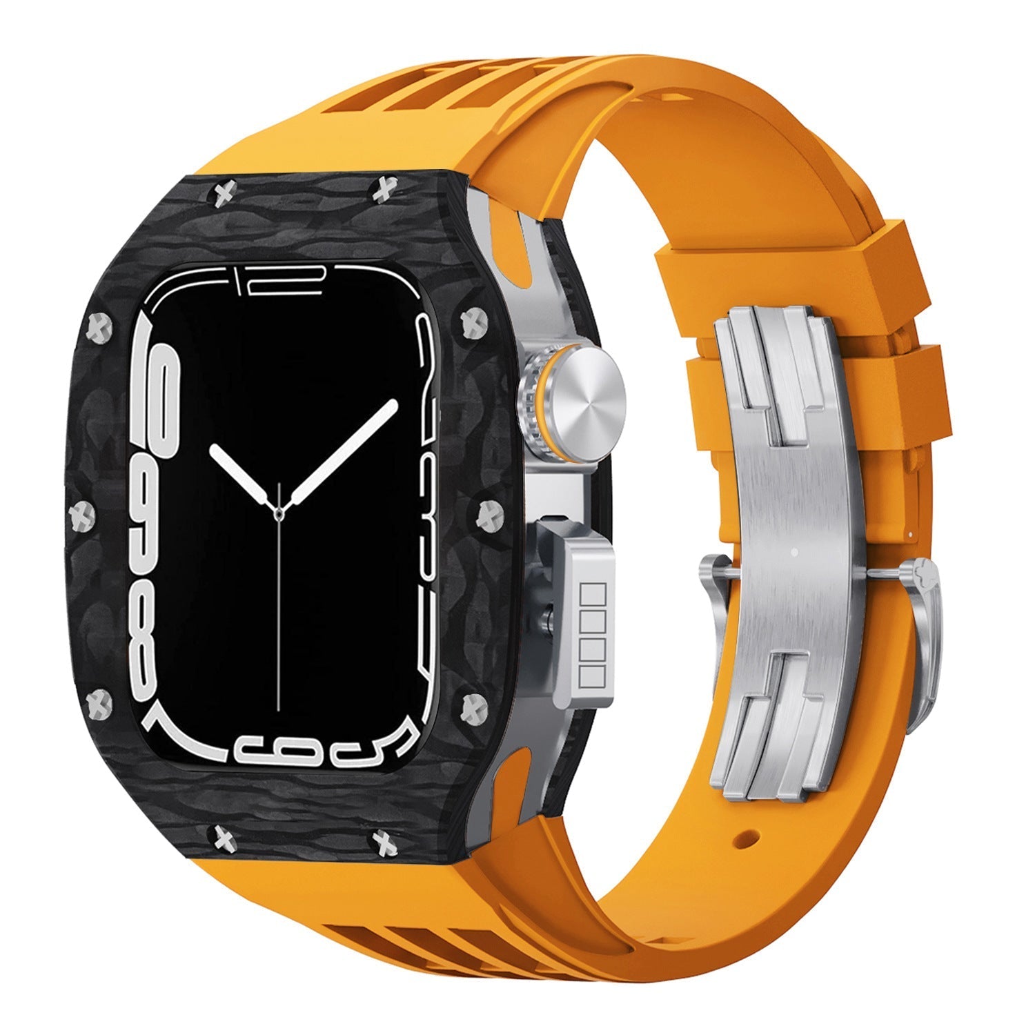 Luxurious Carbon Fiber Metal Case Strap For Apple Watch Series 44/45 mm - Mycasety Mycasety