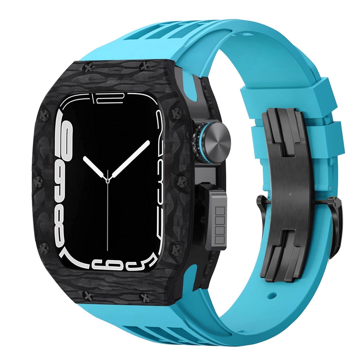 Luxurious Carbon Fiber Metal Case Strap For Apple Watch Series 44/45 mm - Mycasety Mycasety