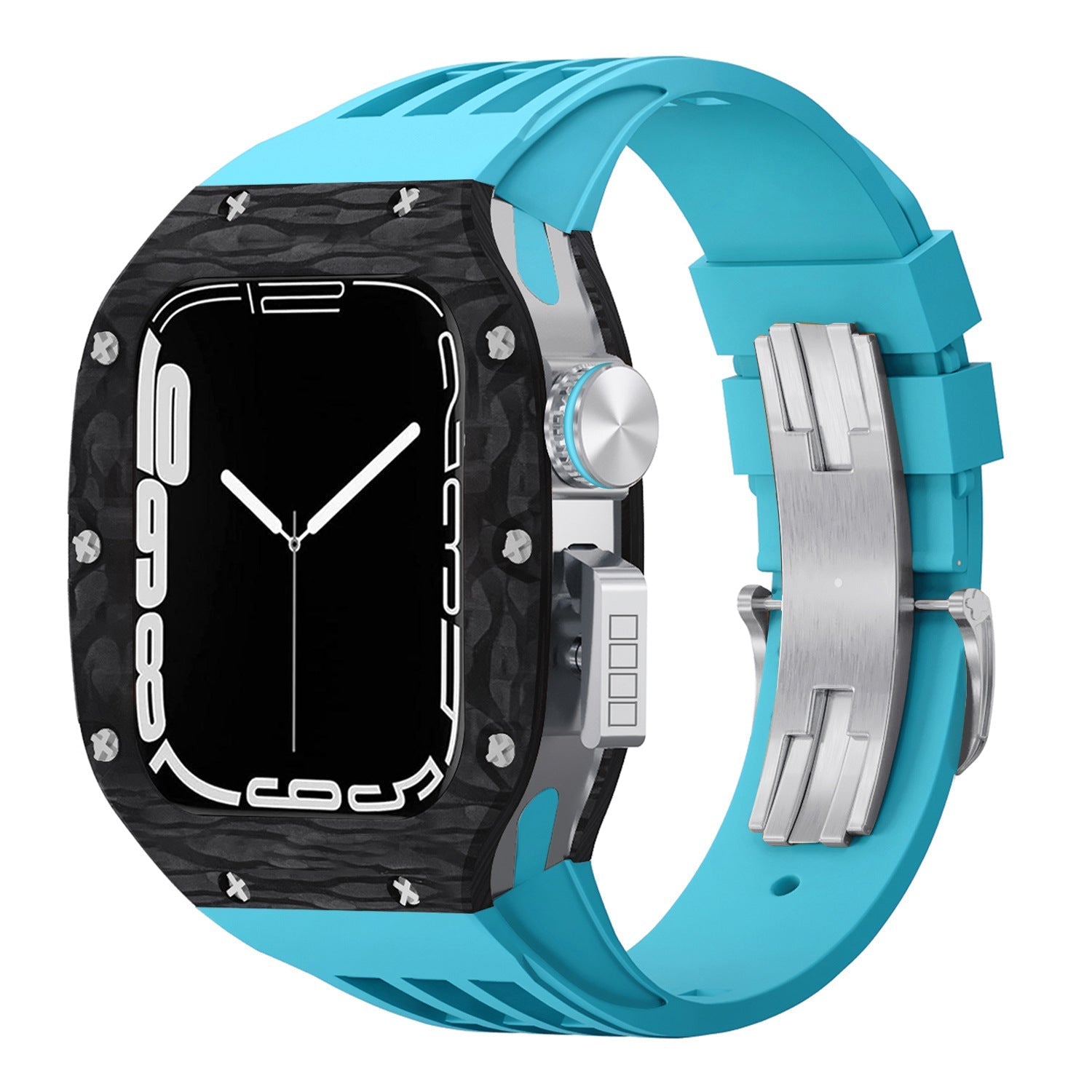 Luxurious Carbon Fiber Metal Case Strap For Apple Watch Series 44/45 mm - Mycasety Mycasety
